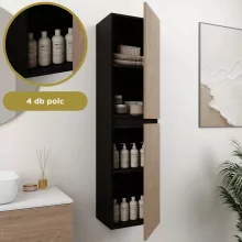 HD Zyra+ Black-Oak 80 komplett fürdőszoba bútor szett fali mosdószekrénnyel, oak mosdópulttal, kiegészítő oak fali modullal, tükörrel és magasszekrénnyel