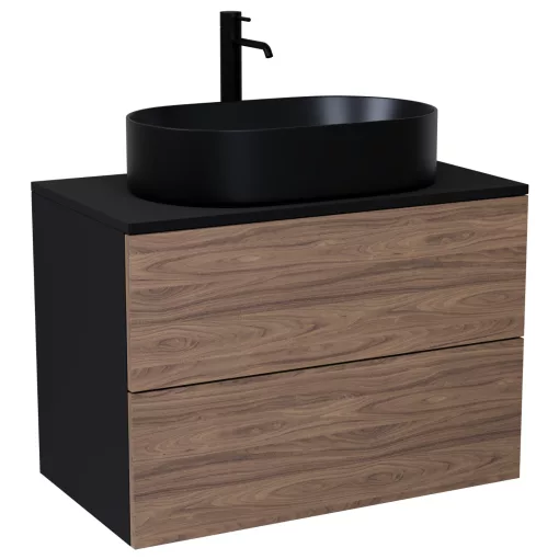HD Zyra Pro Black-Oak 60 fali mosdószekrény, push-to-open mechanizmussal, fekete mosdópulttal