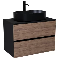   HD Zyra Black-Oak 60/80/100/120 fali mosdószekrény fekete mosdópulttal