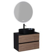 HD Zyra Black-Oak 60/80/100/120 komplett fürdőszoba bútor fali mosdószekrénnyel, fekete mosdópulttal és tükörrel