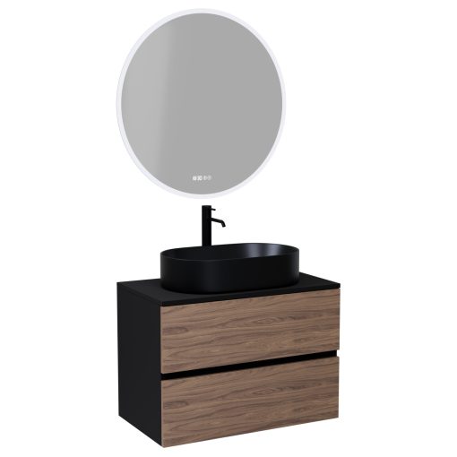 HD Zyra Black-Oak 60/80/100/120 komplett fürdőszoba bútor fali mosdószekrénnyel, fekete mosdópulttal és tükörrel