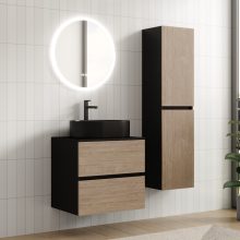 HD Zyra Black-Oak 60/80/100/120 komplett fürdőszoba bútor fali mosdószekrénnyel, fekete mosdópulttal és tükörrel