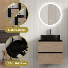 HD Zyra Black-Oak 60/80/100/120 komplett fürdőszoba bútor fali mosdószekrénnyel, fekete mosdópulttal és tükörrel