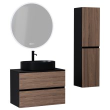 HD Zyra Black-Oak 60/80/100/120 komplett fürdőszoba bútor szett fali mosdószekrénnyel, fekete mosdópulttal, tükörrel és magasszekrénnyel