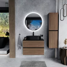 HD Zyra Black-Oak 60/80/100/120 komplett fürdőszoba bútor szett fali mosdószekrénnyel, fekete mosdópulttal, tükörrel és magasszekrénnyel