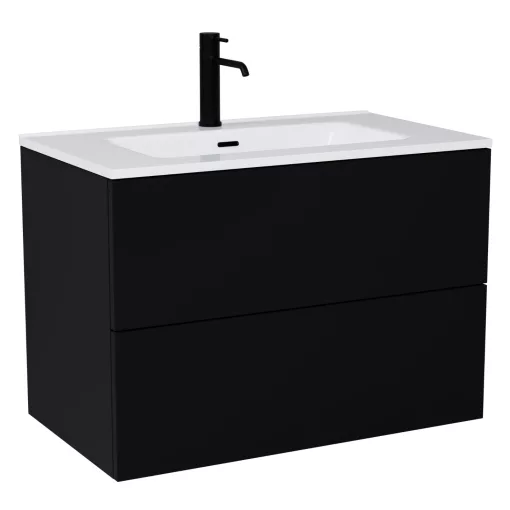 HD Aria Pro Black 60 fali mosdószekrény, push-to-open mechanizmussal, fényes fehér slim mosdóval
