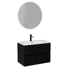 HD Aria Black 60 komplett fürdőszoba bútor fali mosdószekrénnyel, fényes fehér slim mosdóval és tükörrel