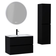 HD Aria Black 60 komplett fürdőszoba bútor szett fali mosdószekrénnyel, fényes fehér slim mosdóval, tükörrel és magasszekrénnyel