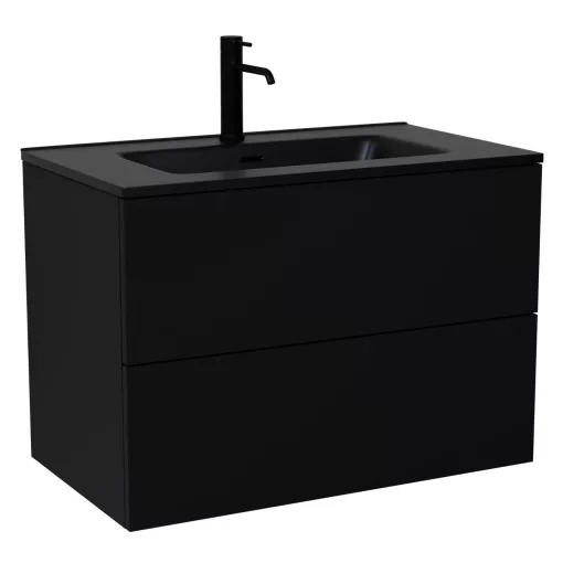 HD Aria Pro Black 60 fali mosdószekrény, push-to-open mechanizmussal, matt fekete slim mosdóval