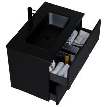 HD Aria Pro Black 60 fali mosdószekrény, push-to-open mechanizmussal, matt fekete slim mosdóval