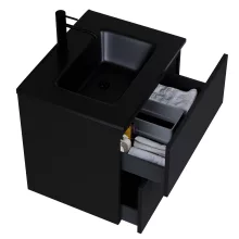 HD Aria Pro Black 60 komplett fürdőszoba bútor fali push-to-open mosdószekrénnyel, matt fekete slim mosdóval és tükörrel