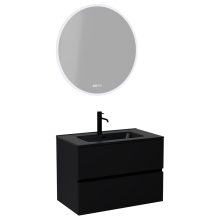 HD Aria Black 60 komplett fürdőszoba bútor fali mosdószekrénnyel, matt fekete slim mosdóval és tükörrel