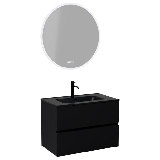 HD Aria Black 60 komplett fürdőszoba bútor fali mosdószekrénnyel, matt fekete slim mosdóval és tükörrel