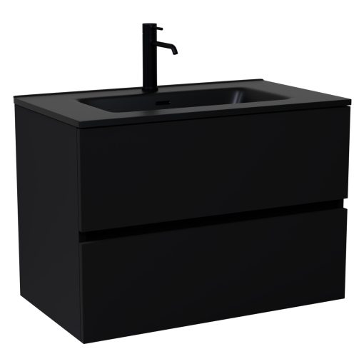 HD Aria Black 60 komplett fürdőszoba bútor fali mosdószekrénnyel, matt fekete slim mosdóval és tükörrel