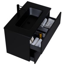 HD Aria Black 60 komplett fürdőszoba bútor fali mosdószekrénnyel, matt fekete slim mosdóval és tükörrel