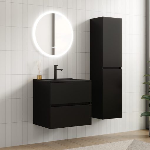 HD Aria Black 60 komplett fürdőszoba bútor fali mosdószekrénnyel, matt fekete slim mosdóval és tükörrel