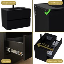 HD Aria Black 60 komplett fürdőszoba bútor fali mosdószekrénnyel, matt fekete slim mosdóval és tükörrel