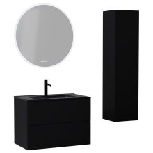 HD Aria Pro Black 60 komplett fürdőszoba bútor szett fali push-to-open mosdószekrénnyel, matt fekete slim mosdóval, tükörrel és magasszekrénnyel