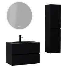HD Aria Black 60 komplett fürdőszoba bútor szett fali mosdószekrénnyel, matt fekete slim mosdóval, tükörrel és magasszekrénnyel