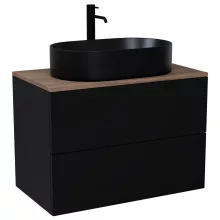 HD Zyra Pro Black 60 fali mosdószekrény, push-to-open mechanizmussal, tölgyfa színű mosdópulttal
