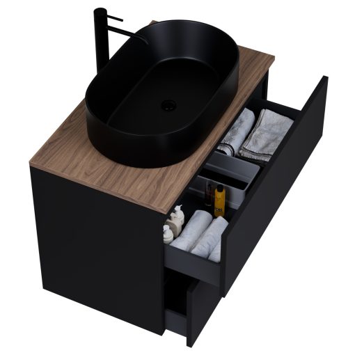 HD Zyra Black 60 fali mosdószekrény tölgyfa színű mosdópulttal