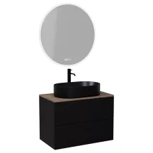 HD Zyra Pro Black 60 komplett fürdőszoba bútor fali push-to-open mosdószekrénnyel, tölgyfa színű mosdópulttal és tükörrel