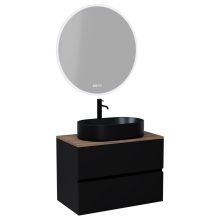 HD Zyra Black 60 komplett fürdőszoba bútor fali mosdószekrénnyel, tölgyfa színű mosdópulttal és tükörrel