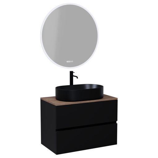 HD Zyra Black 60 komplett fürdőszoba bútor fali mosdószekrénnyel, tölgyfa színű mosdópulttal és tükörrel