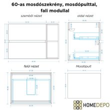 HD Zyra Pro+ Black 80 komplett fürdőszoba bútor fali push-to-open mosdószekrénnyel, oak mosdópulttal, kiegészítő oak fali modullal és tükörrel