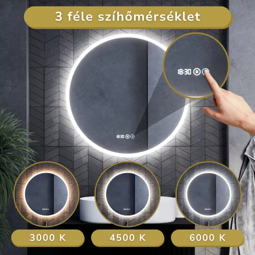 HD Zyra+ Black 80/100 komplett fürdőszoba bútor fali mosdószekrénnyel, oak mosdópulttal, kiegészítő oak fali modullal és tükörrel