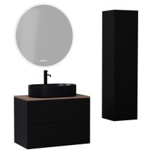 HD Zyra Pro Black 60 komplett fürdőszoba bútor szett fali push-to-open mosdószekrénnyel, tölgyfa színű mosdópulttal, tükörrel és magasszekrénnyel