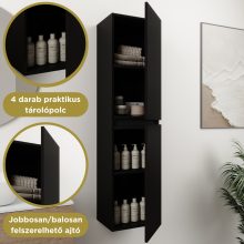 HD Zyra Pro Black 60 komplett fürdőszoba bútor szett fali push-to-open mosdószekrénnyel, tölgyfa színű mosdópulttal, tükörrel és magasszekrénnyel