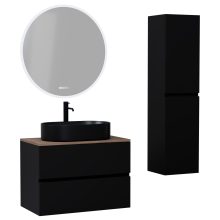 HD Zyra Black 60 komplett fürdőszoba bútor szett fali mosdószekrénnyel, tölgyfa színű mosdópulttal, tükörrel és magasszekrénnyel