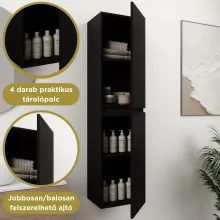 HD Zyra Pro+ Black 80 komplett fürdőszoba bútor szett fali push-to-open mosdószekrénnyel, oak mosdópulttal, kiegészítő oak fali modullal, tükörrel és magasszekrénnyel