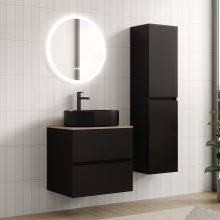 HD Zyra Black 60 komplett fürdőszoba bútor szett fali mosdószekrénnyel, tölgyfa színű mosdópulttal, tükörrel és magasszekrénnyel