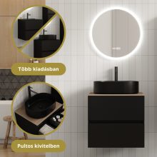 HD Zyra Black 60 komplett fürdőszoba bútor szett fali mosdószekrénnyel, tölgyfa színű mosdópulttal, tükörrel és magasszekrénnyel