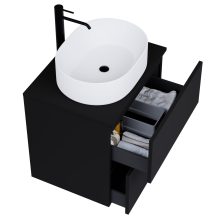 HD Zyra Pro Black 60 komplett fürdőszoba bútor fali push-to-open mosdószekrénnyel, fekete mosdópulttal és tükörrel