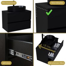 HD Zyra Black 60/80/100/120 komplett fürdőszoba bútor fali mosdószekrénnyel, fekete mosdópulttal és tükörrel