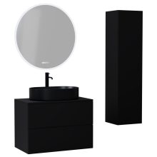 HD Zyra Pro Black 60 komplett fürdőszoba bútor szett fali push-to-open mosdószekrénnyel, fekete mosdópulttal, tükörrel és magasszekrénnyel