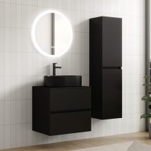 HD Zyra Black 60/80/100/120 komplett fürdőszoba bútor szett fali mosdószekrénnyel, fekete mosdópulttal, tükörrel és magasszekrénnyel