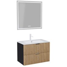 HD Parma Matt Black 60 komplett fürdőszoba bútor fali mosdószekrénnyel, matt fehér fogantyúkkal, fényes fehér slim mosdóval és tükörrel