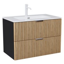 HD Parma Matt Black 60 komplett fürdőszoba bútor fali mosdószekrénnyel, matt fehér fogantyúkkal, fényes fehér slim mosdóval és tükörrel