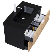 HD Parma Matt Black 60 komplett fürdőszoba bútor fali mosdószekrénnyel, matt fehér fogantyúkkal, matt fekete slim mosdóval és tükörrel