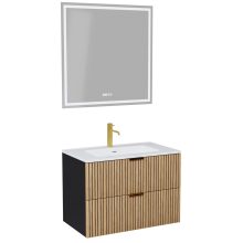 HD Parma Matt Black 60 komplett fürdőszoba bútor fali mosdószekrénnyel, szálcsiszolt arany fogantyúkkal, fényes fehér slim mosdóval és tükörrel