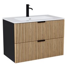 HD Parma Matt Black 60 komplett fürdőszoba bútor fali mosdószekrénnyel, matt fekete fogantyúkkal, fényes fehér slim mosdóval és tükörrel