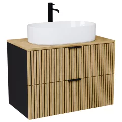   HD Palma Black 60/80/100/120 fali mosdószekrény hikoridió színű mosdópulttal és matt fekete fogantyúkkal