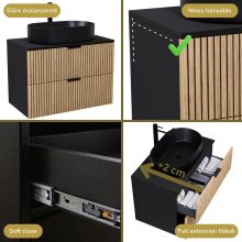 HD Palma Black 60/80/100/120 fali mosdószekrény matt fekete mosdópulttal és matt fekete fogantyúkkal