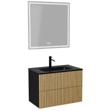 HD Parma Pro Matt Black 60 komplett fürdőszoba bútor fali push-to-open mosdószekrénnyel, matt fekete slim mosdóval és tükörrel