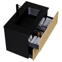 HD Parma Pro Matt Black 60 komplett fürdőszoba bútor szett fali push-to-open mosdószekrénnyel, matt fekete slim mosdóval, tükörrel és magasszekrénnyel