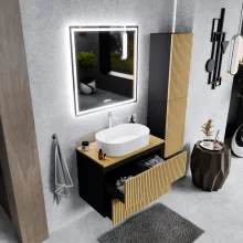 HD Palma Pro Black 60 fali mosdószekrény, push-to-open mechanizmussal, hikoridió színű mosdópulttal